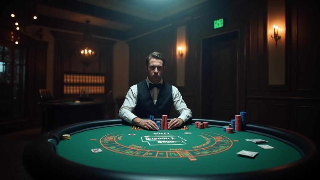 Jogador observando mesa ao vivo com fichas e anotações para controlar a banca